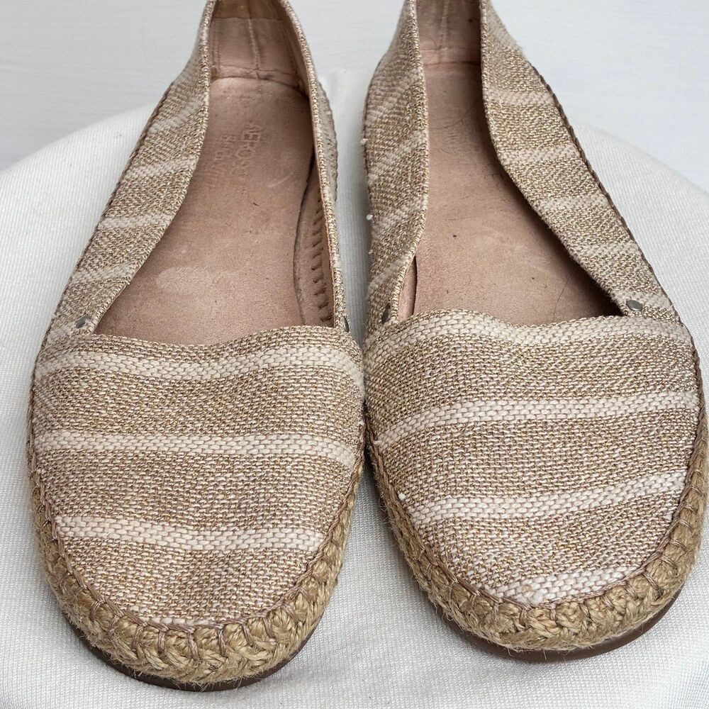 Aerosoles Striped Espadrille Tan Cream Gold Flat Shoes Size 8